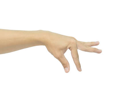 man hand holding items isolated on white background.の写真素材