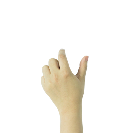 woman hand holding items isolated on white background.の写真素材