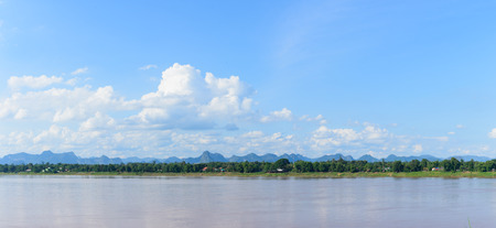 panorama mekong river and bluesky,thailandの写真素材