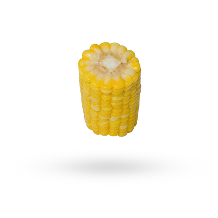 a sliced piece of yellow corn isolated on whiteの写真素材