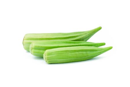 Fresh young okra isolated on white backgroundの写真素材