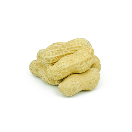 Arranged peanuts peeled and isolated on white background