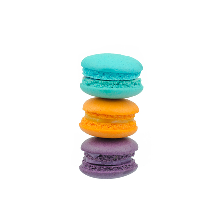 Sweet colorful macarons isolated on white background.の写真素材