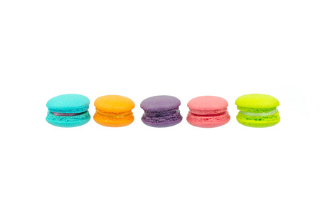 Sweet colorful macarons isolated on white background.の写真素材