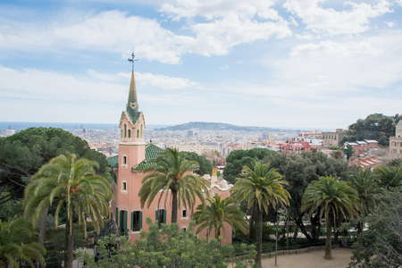 city from Park Guell in Barcelona. Gaudi House Museumのeditorial素材