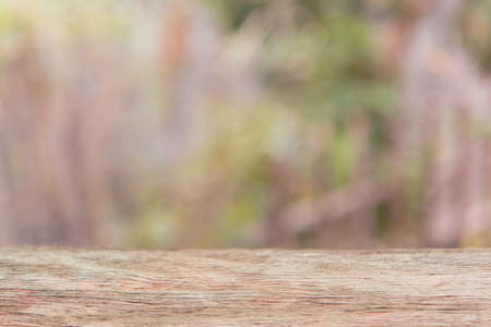 Empty wood table top and blur nature background with copy space for display or montage your productsの写真素材