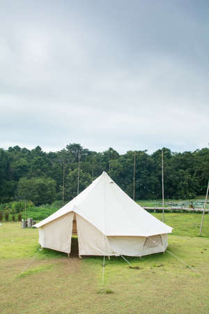 Traditional canvas bell tent in countrysideの写真素材