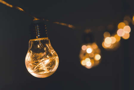 String Light bulbs hanging on a lineの写真素材