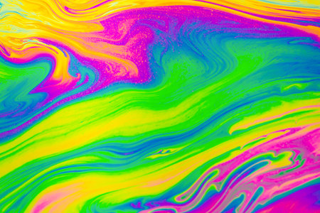 Psychedelic multicolored patterns background. Photo macro shot of soap bubblesの写真素材