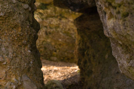a little cave with heavy stones made by handの写真素材