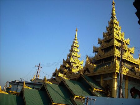 a temple in burma with golden roofの写真素材