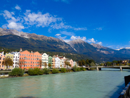 Innsbruck in Austria with the river in frontの写真素材