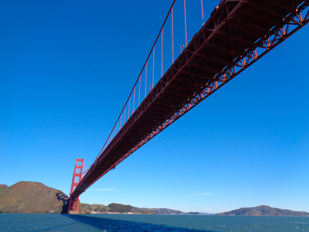 golden gate bridge from the boat under the bridgeの写真素材