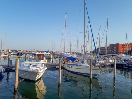 boats at the pier in venice before sunsetのeditorial素材