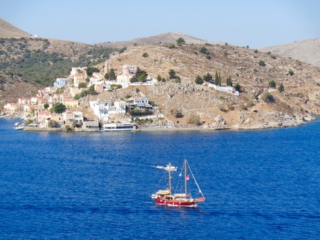 view to the bay in greece outside the cityの写真素材