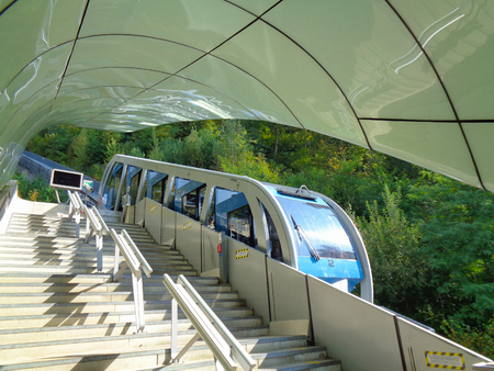 cable railway to the mountain in innsbruckの写真素材