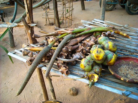 a stand with fruits in a market at burma cityの写真素材