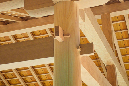 a wooden rooftop in a park summertime