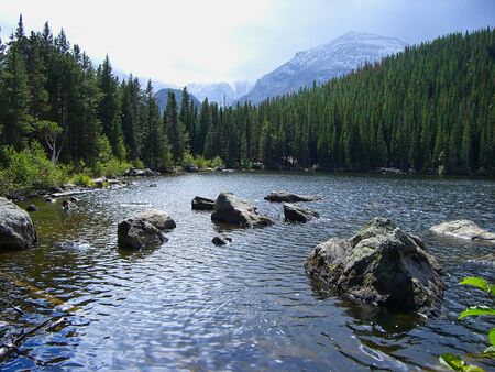 wondeful lake in the yellowstone national parkの写真素材