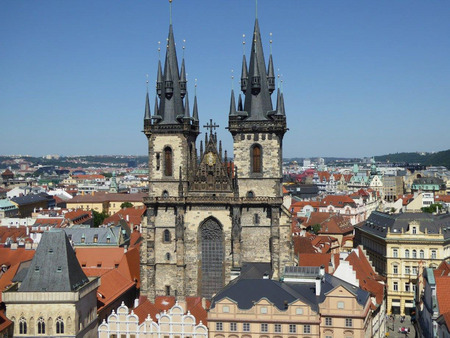 the city of prague with the church at summerのeditorial素材