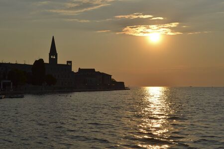 view to porec at sunset in summerの写真素材