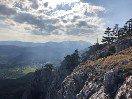 a rock is ready for climbing on it at summerの写真素材