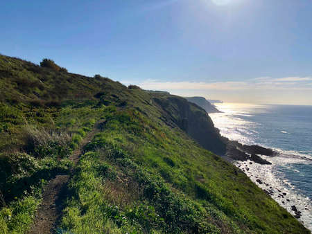 View to the coast at sunset in summer