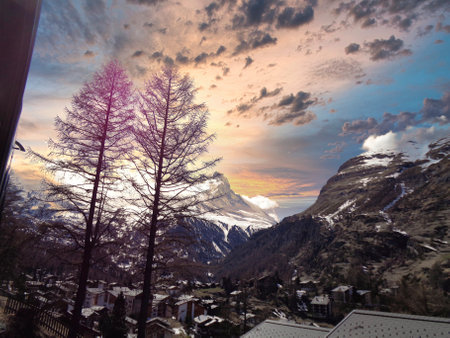 Beautiful winter landscape in the swiss alps, Switzerland.の写真素材