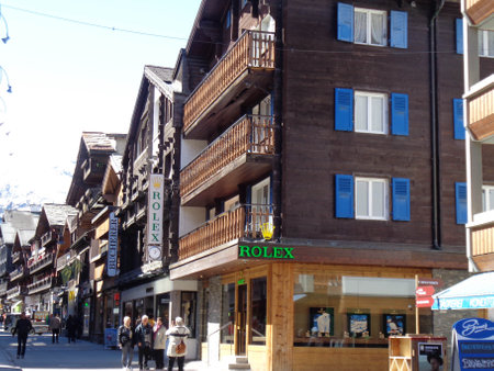 Tourists and locals in the historic city center of Bad Toelz, Switzerland.の写真素材