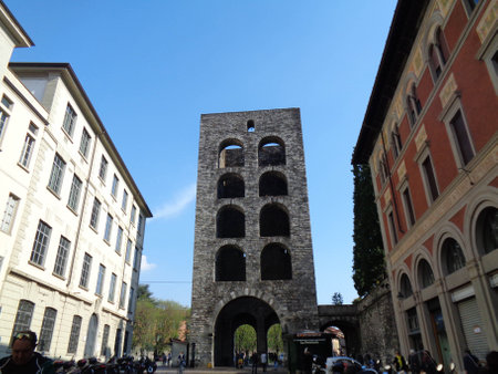 the medieval clock towerの写真素材