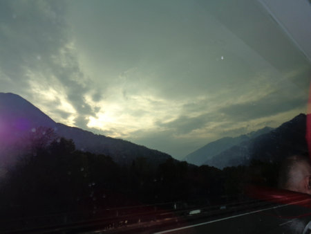 Beautiful view from the car on the road to the mountains.の写真素材