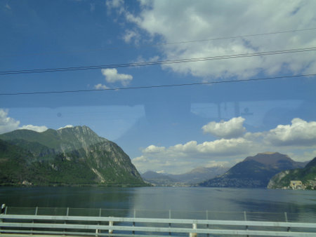 View of the mountains and fjord from the train window.の写真素材