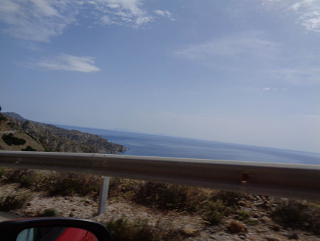 View from the car on the coast of the island of Creteの写真素材