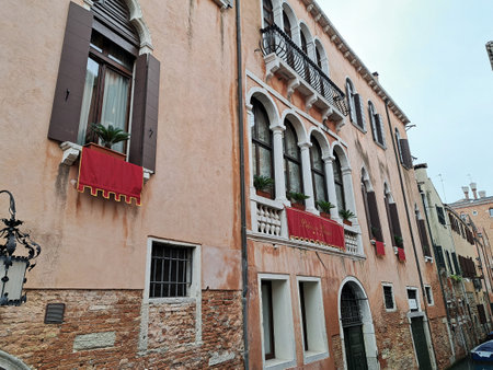 Facades of buildings in Venice, Italyの写真素材
