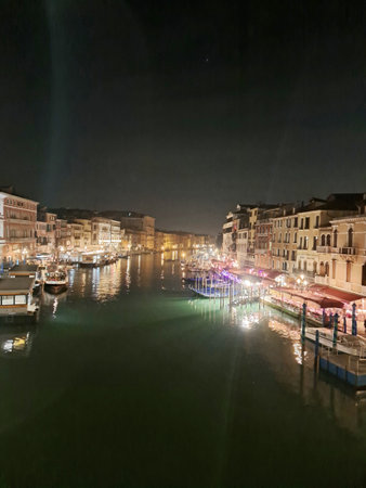 Night view of Grand Canal in Venice, Italyの写真素材