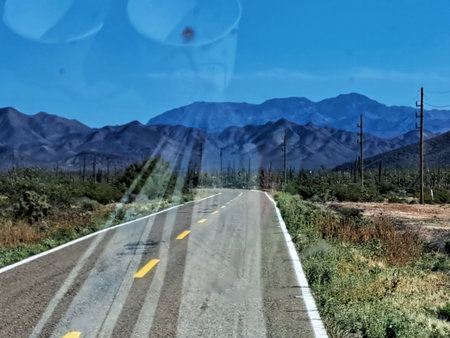 View of the highway through the desert in California, United States.の写真素材