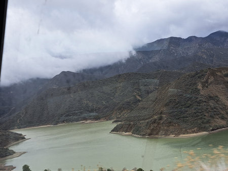 View from the window of a train, Leh, Ladakh, Indiaの写真素材