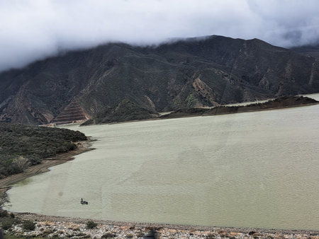 View of the lake in the mountains of Peru, South America.の写真素材