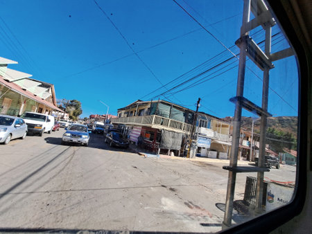 View from the window of a car on a street in the city of San Diego, California.の写真素材