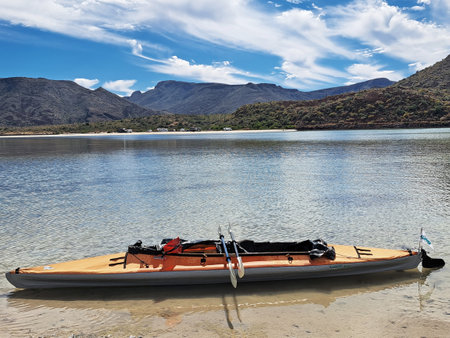 Kayak on Lake Titicaca, Puno, Peru, South Americaの写真素材