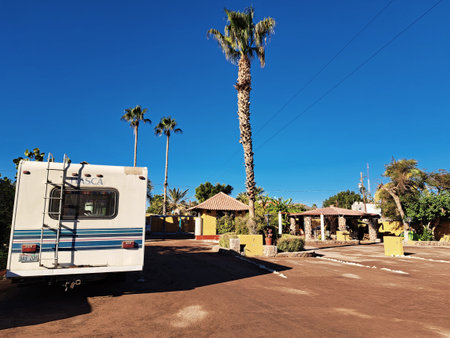 Camper on the road in La Palma, Canary Islands, Spainの写真素材