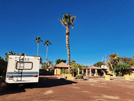 Camping trailer on the road in La Palma, Canary Islands, Spainの写真素材