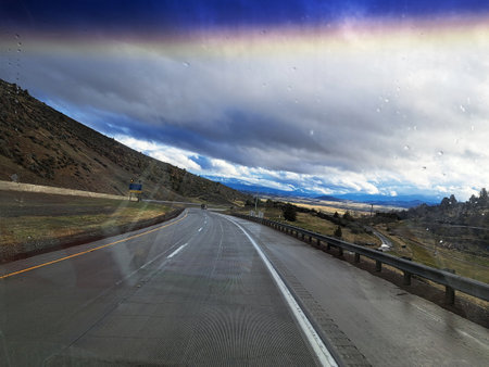 Driving on the highway in the highlands of New Mexico.の写真素材