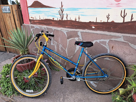 A bike parked in Santa Clara, California.の写真素材