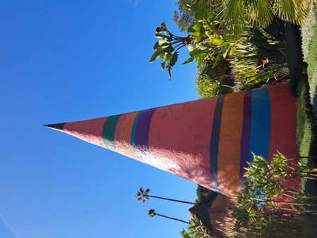 Tropical palm trees and blue sky in Tenerife, Spainの写真素材