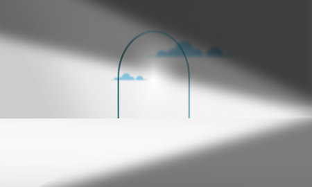 Abstract scene with arch and clouds. 3D rendering. Illustration.