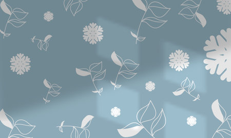 Seamless pattern with leaves and flowers on a blue background.
