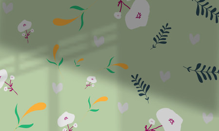 Flowers and leaves on a green background. Vector Illustration.
