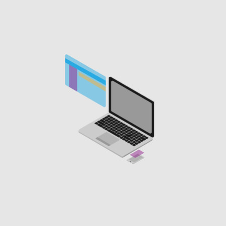 Laptop isometric 3d icon, vector illustration on gray backgroundの写真素材