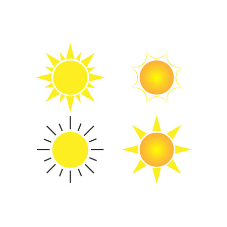 Set of sun icons. Vector illustration on white background. Flat design.のイラスト素材
